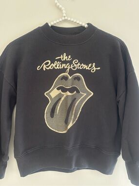 Abercrombie Rolling Stones Black Sweatshirt with gold/ tan Tongue Logo 10
